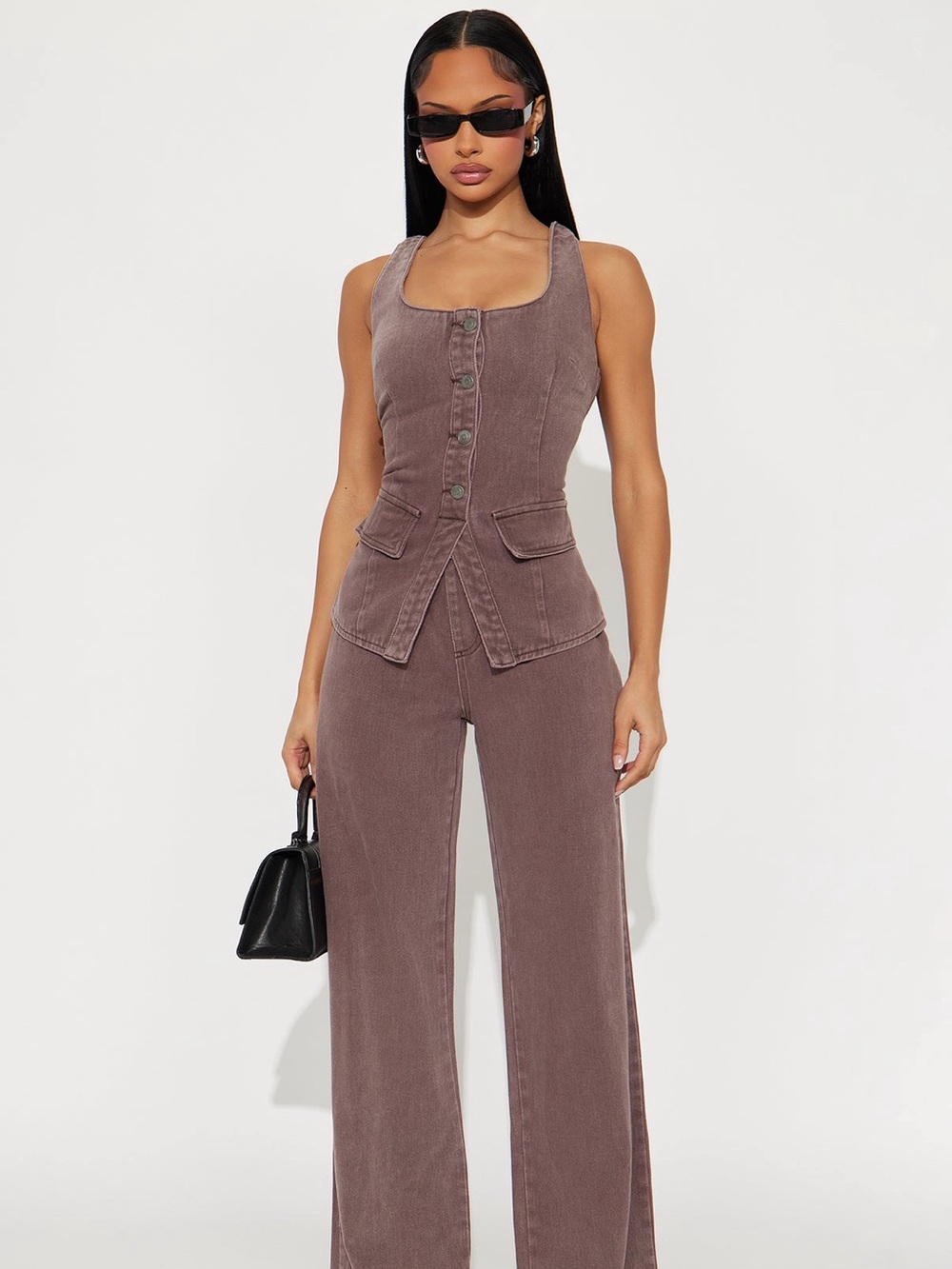 Fashion Nova Mauve-Tone Wide Leg Jumpsuit